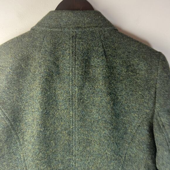 Talbots Blazer Womens 10 Green Wool Blend Gold Button Lined Aberdeen Herringbone - Picture 8 of 9